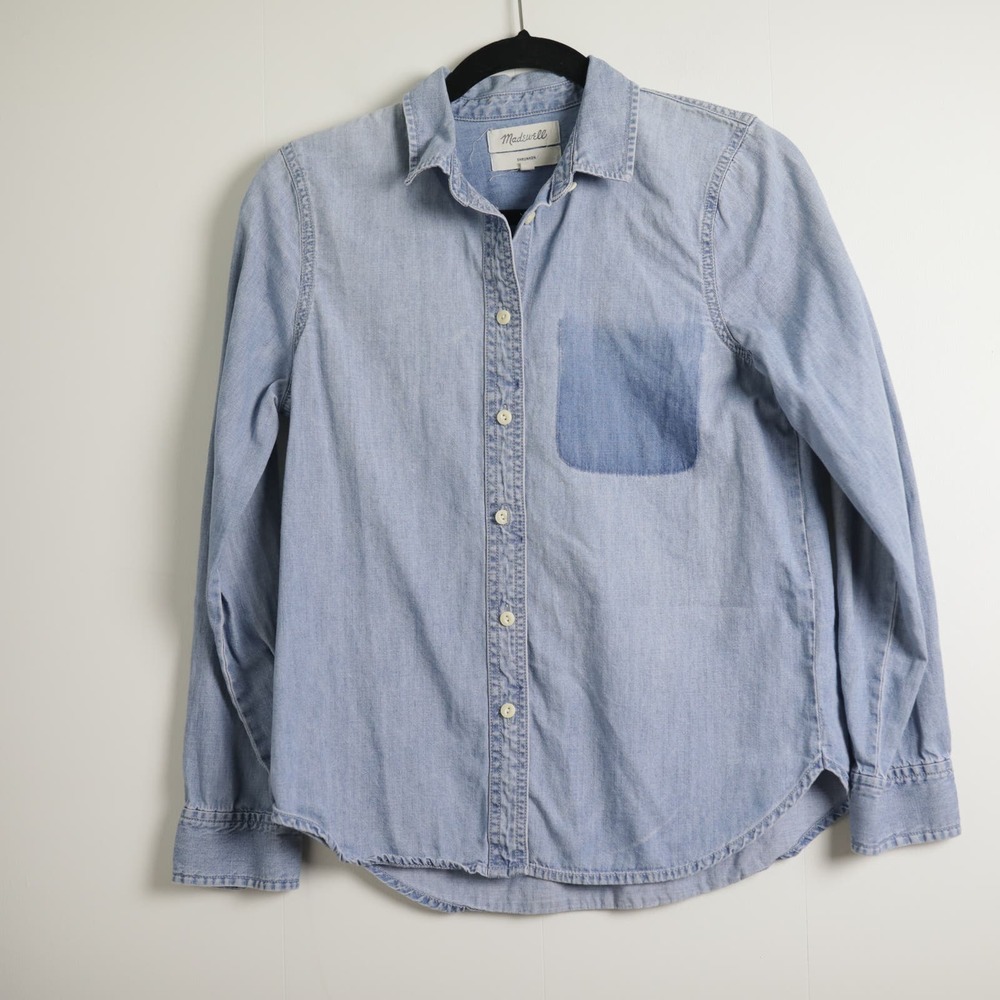 Madewell Chambray Denim Dyed Pocket Shrunken Light Vintage Wash Button Up